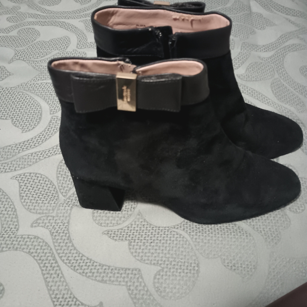 Kate Spade Black Suede Bow Ankle Boots - Women's Dress Booties